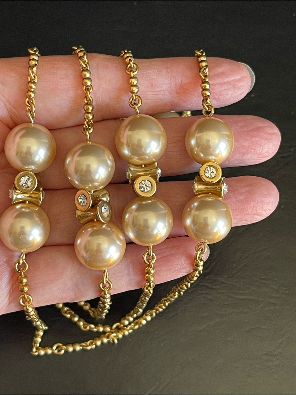 J crew faux pearl and rhinestone station long necklace.